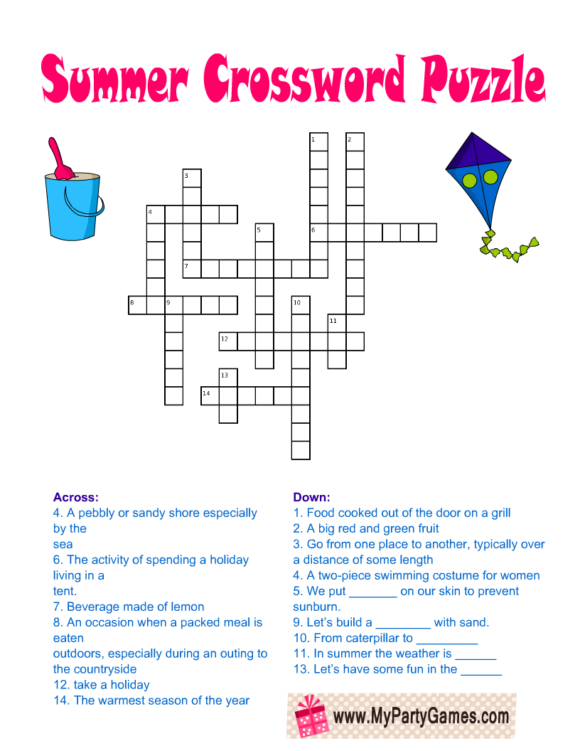 Summer Crossword Puzzles Printable