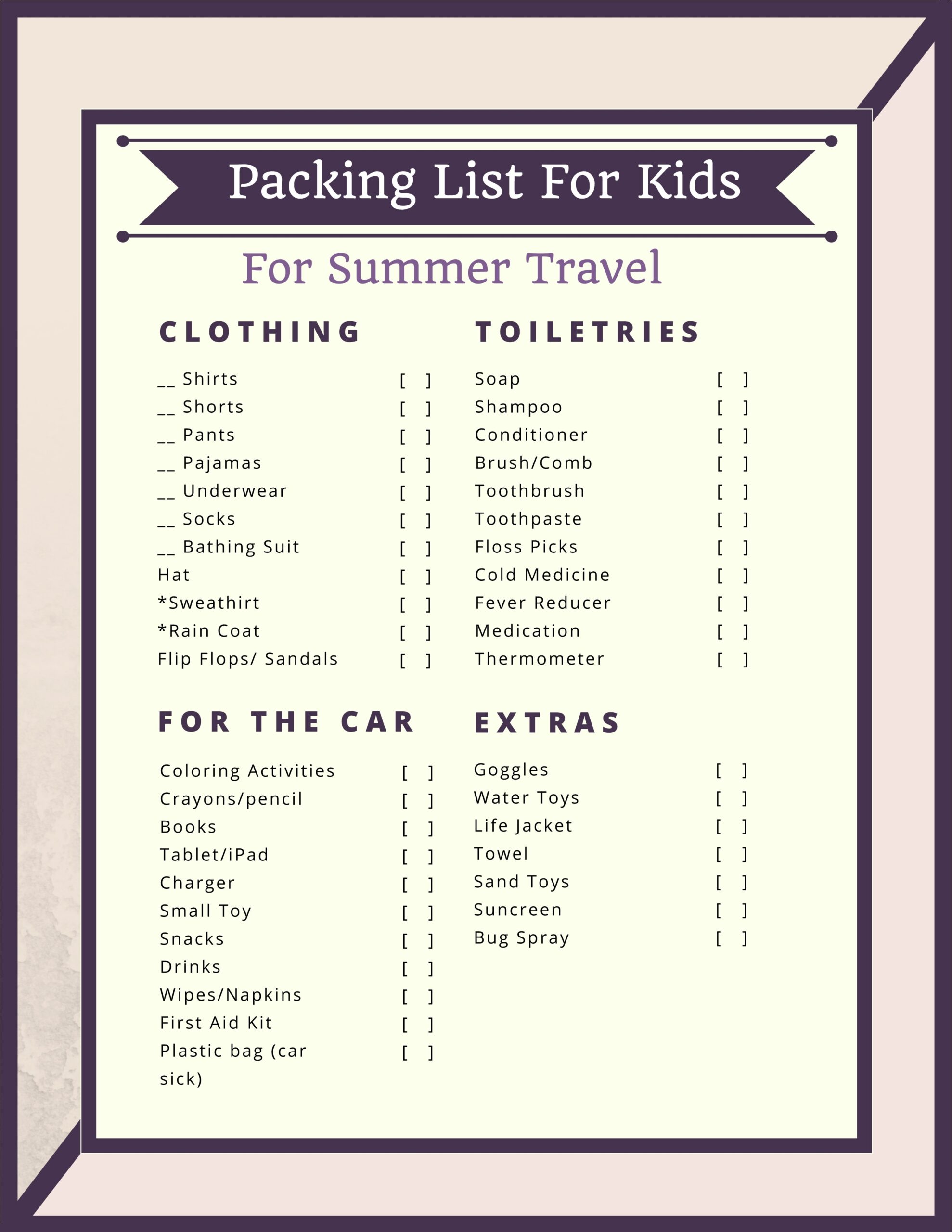 Summer Travel Printable Packing List For Kids Giveaway Mommys 8 