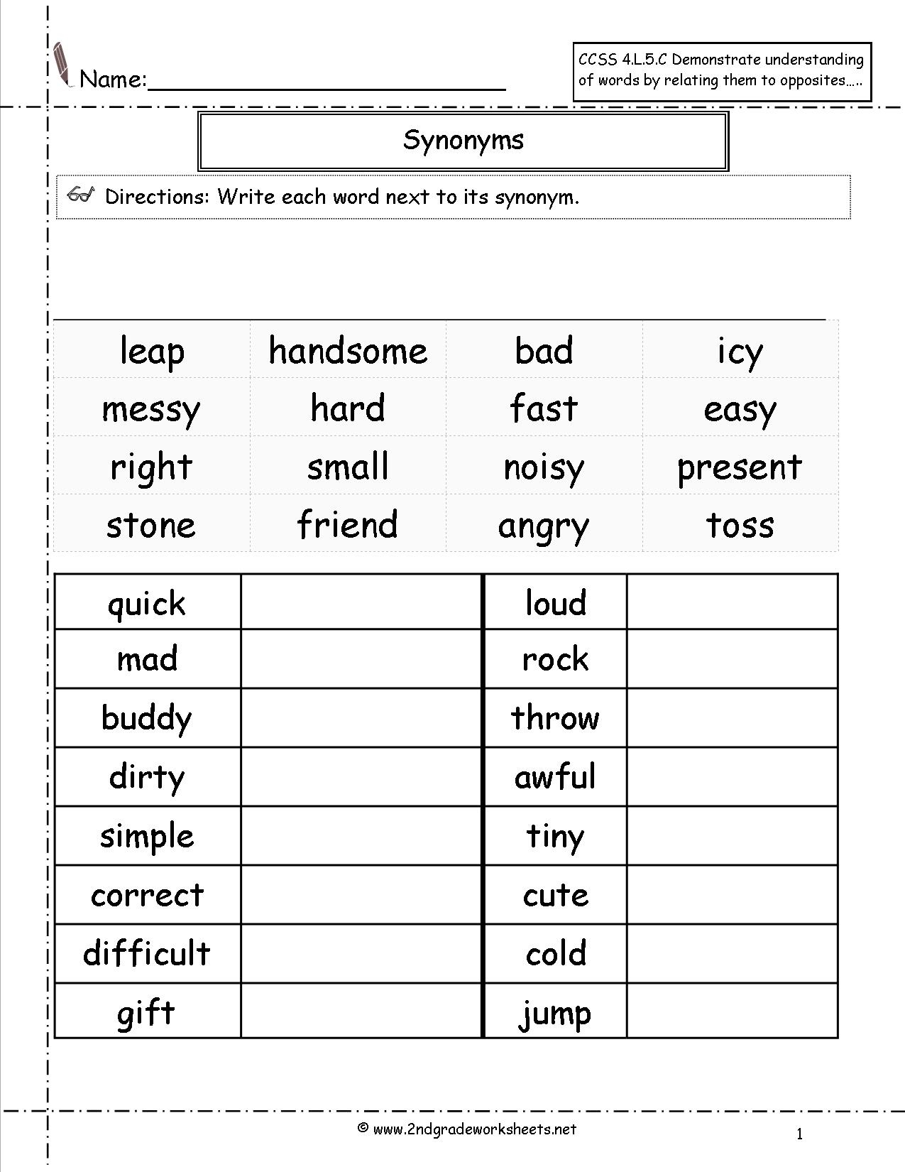 Synonym And Antonym Worksheets