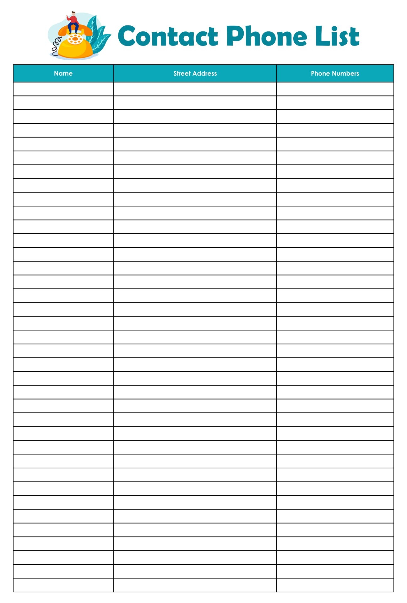 Telephone Free Printable Phone List Template Printable Templates 