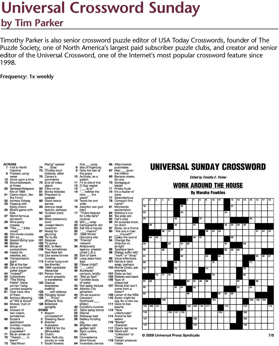 Timothy Parker Crossword Puzzles Printable Sally Crossword Puzzles