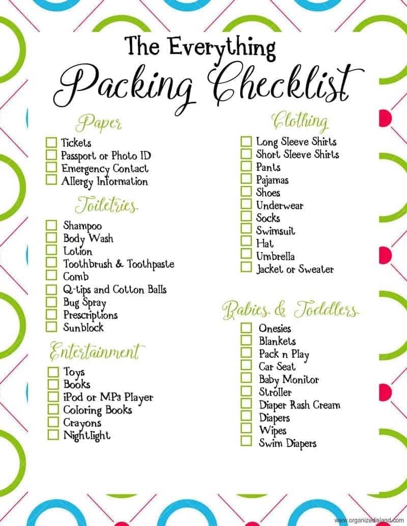 Printable Vacation Packing List For Kids Template