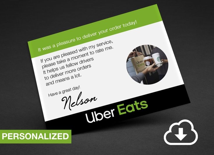 Uber Eats Delivery Driver Thank You Card Personalized Printable Card 