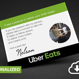 Uber Eats Delivery Driver Thank You Card Personalized Printable Card 