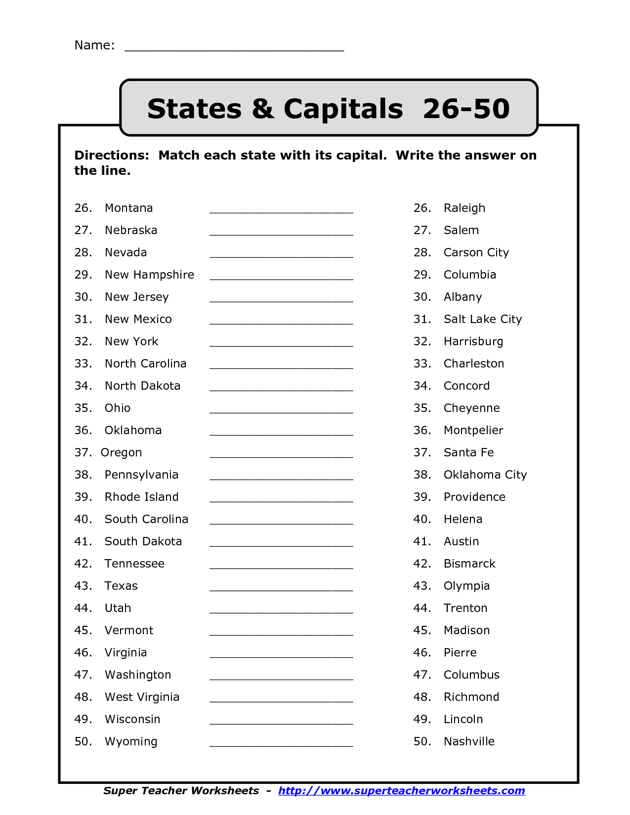 Us State Capitals Quiz Map