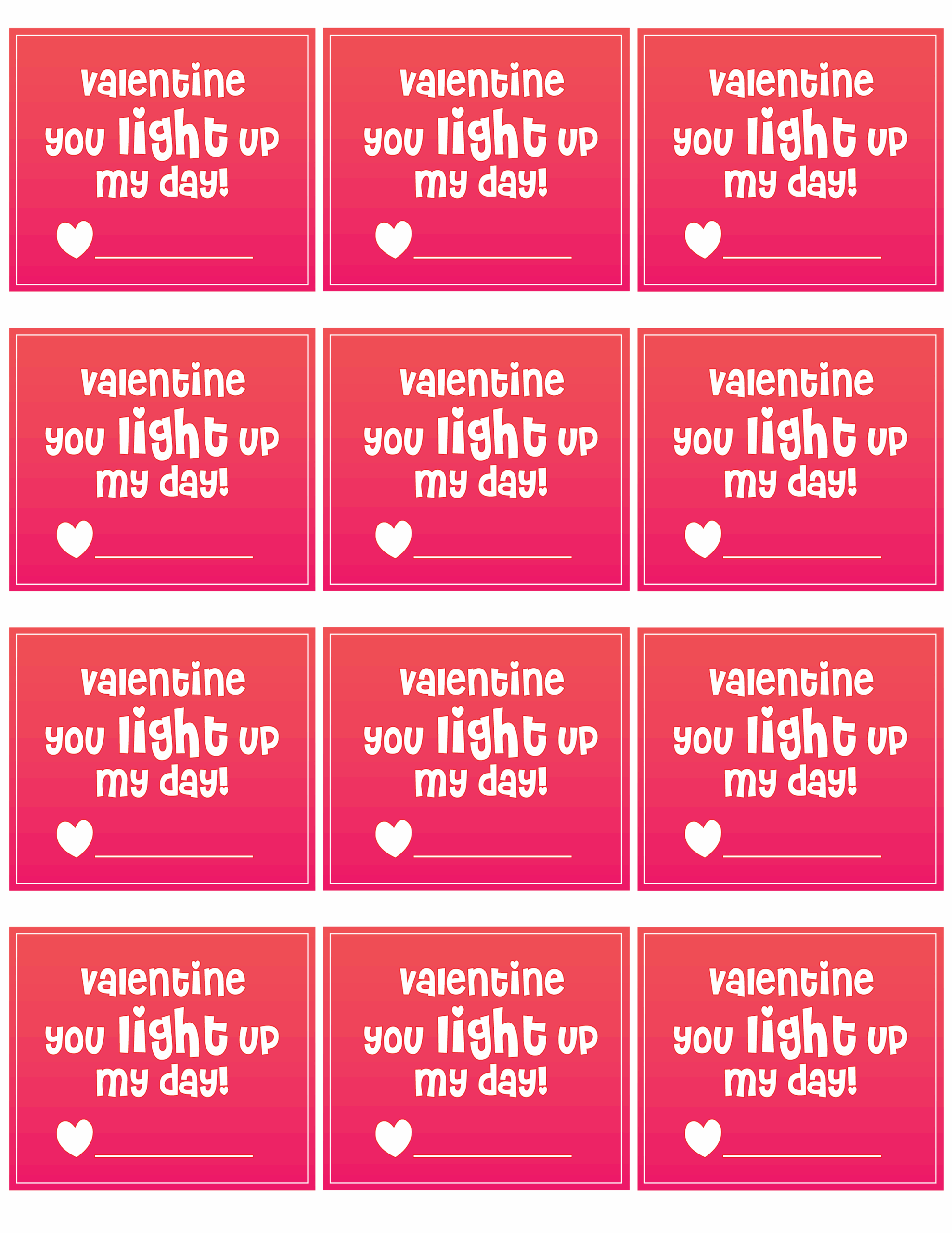 Valentine You Light Up My Day Precision Printables