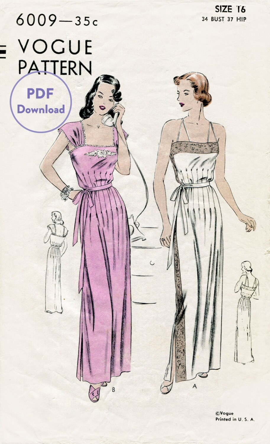 Vintage Sewing Pattern 40s 1940s Vintage Lingerie Sewing Etsy