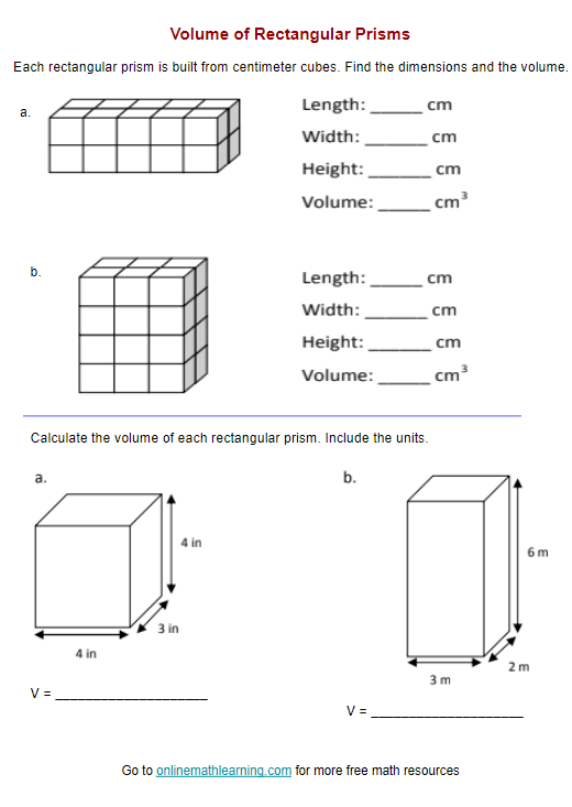 Volume Of A Rectangular Prism Worksheet