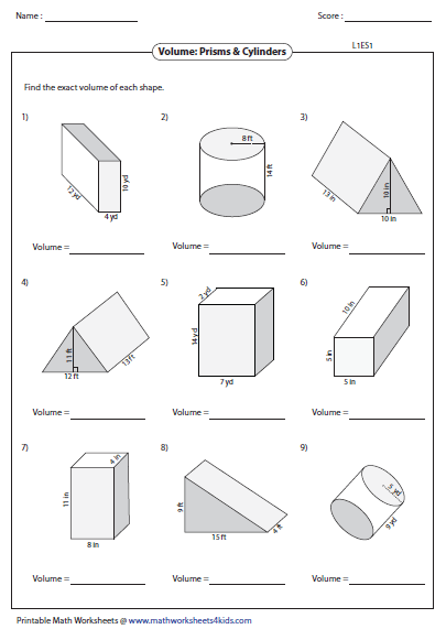 Volume Of Prism Worksheet