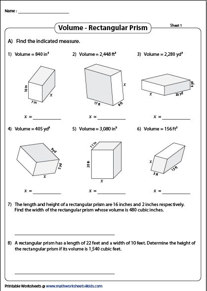 Volume Of Prism Worksheets
