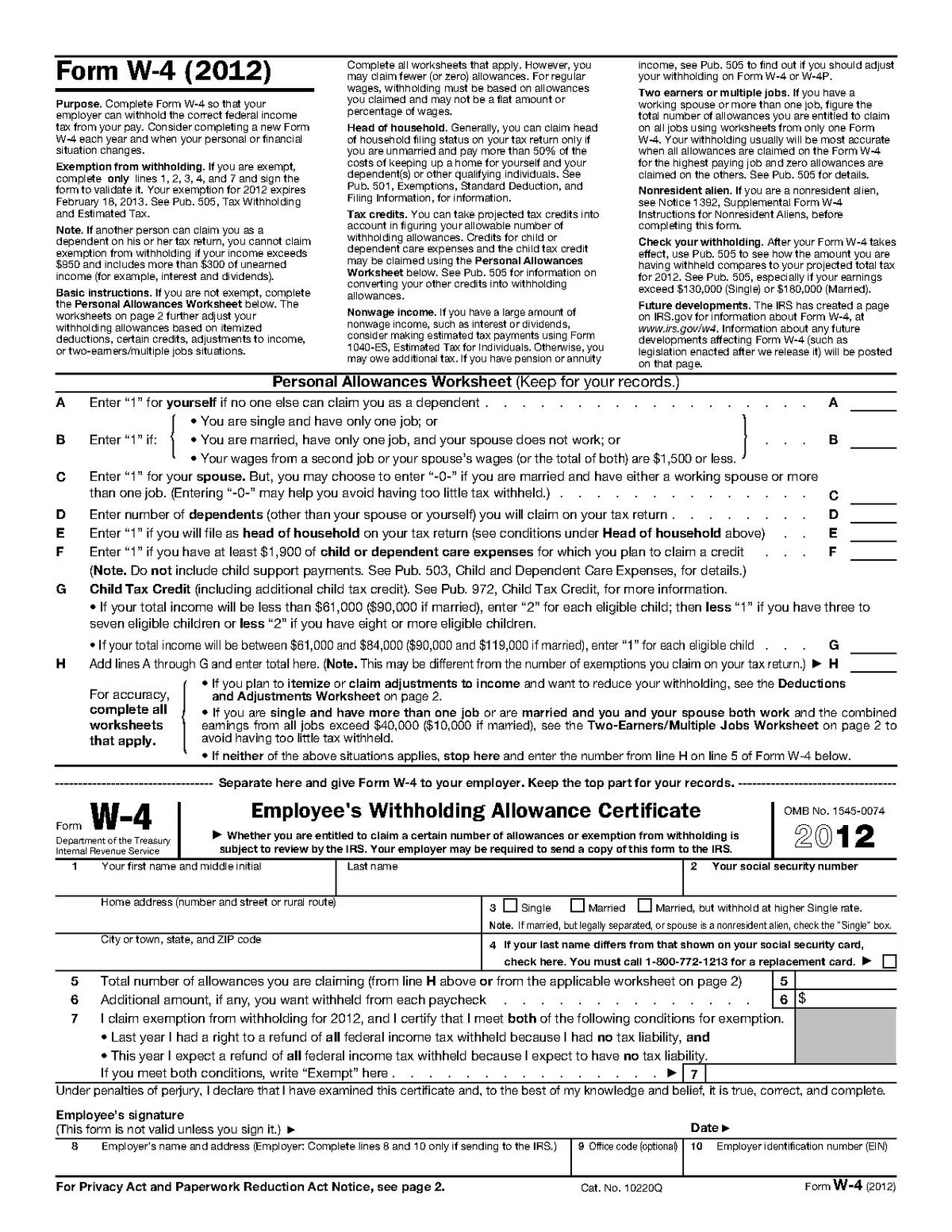 Free Printable W-4 Form 2025