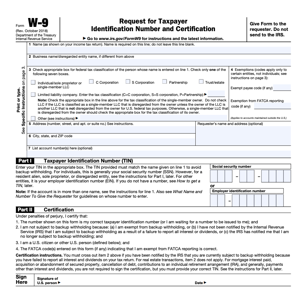 Irs Tax Form W 9 Printable