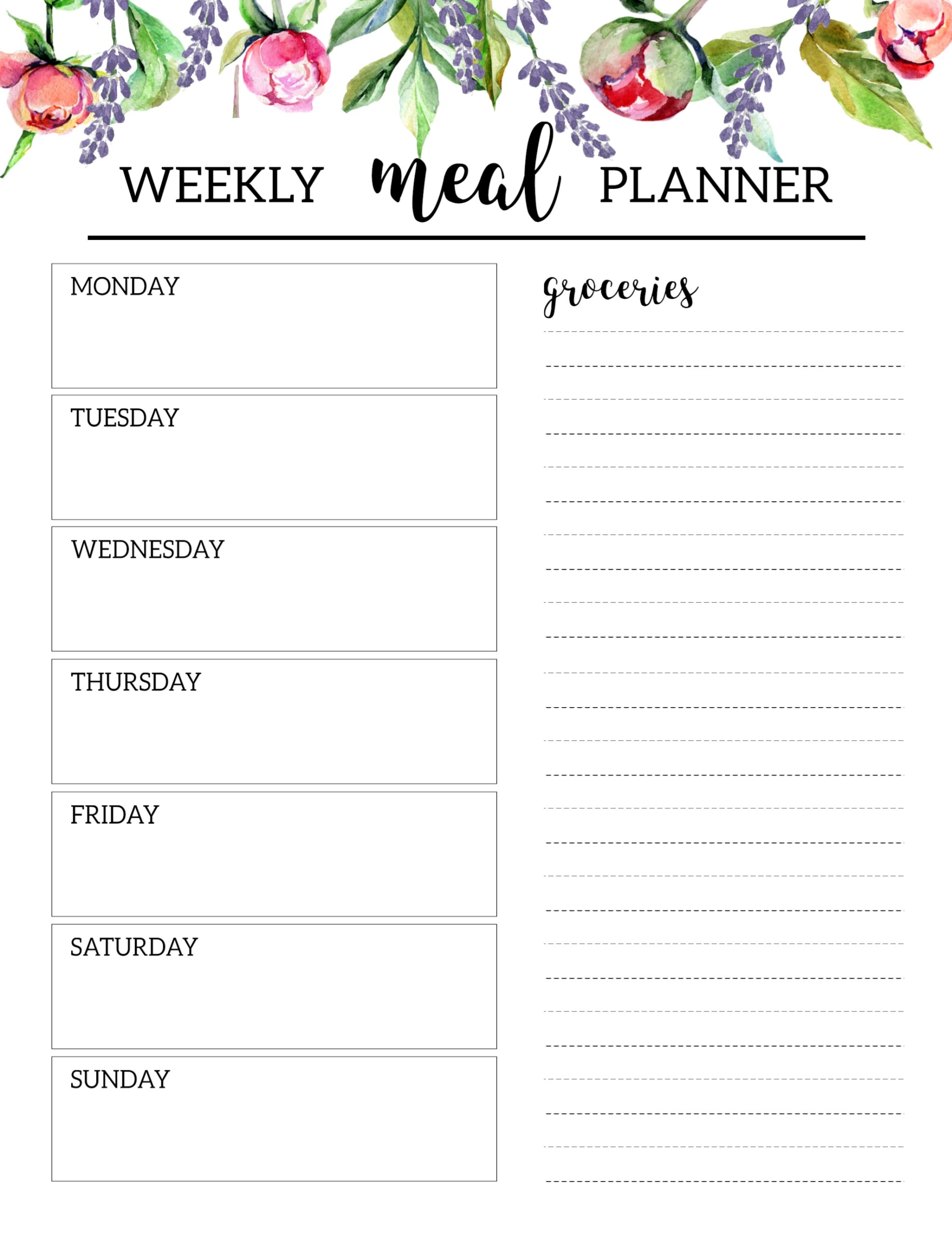 Menu Planner Template Printable