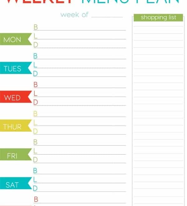 Weekly Menu Printable Template