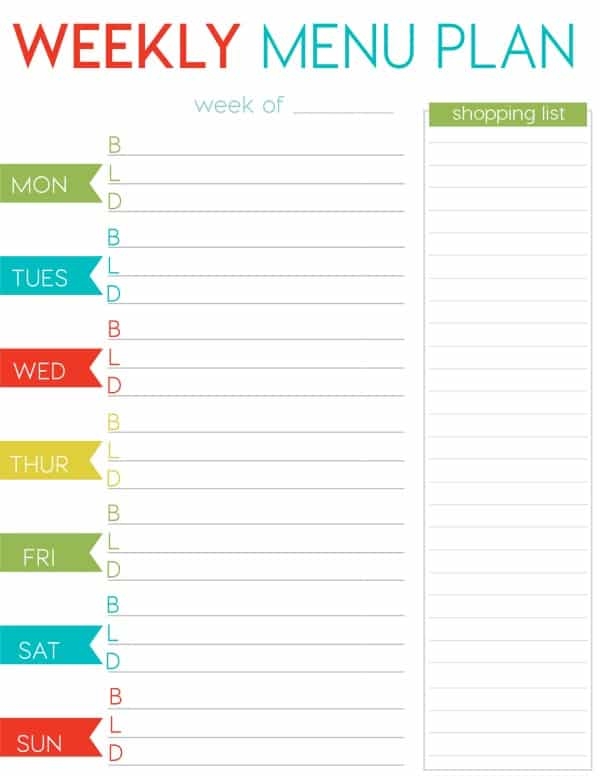 Weekly Menu Printable Template
