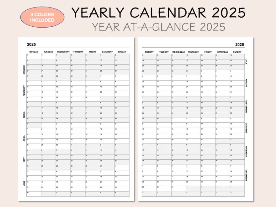 Year At A Glance Calendar 2025 Free Printable List Of Micheal K Chestnut