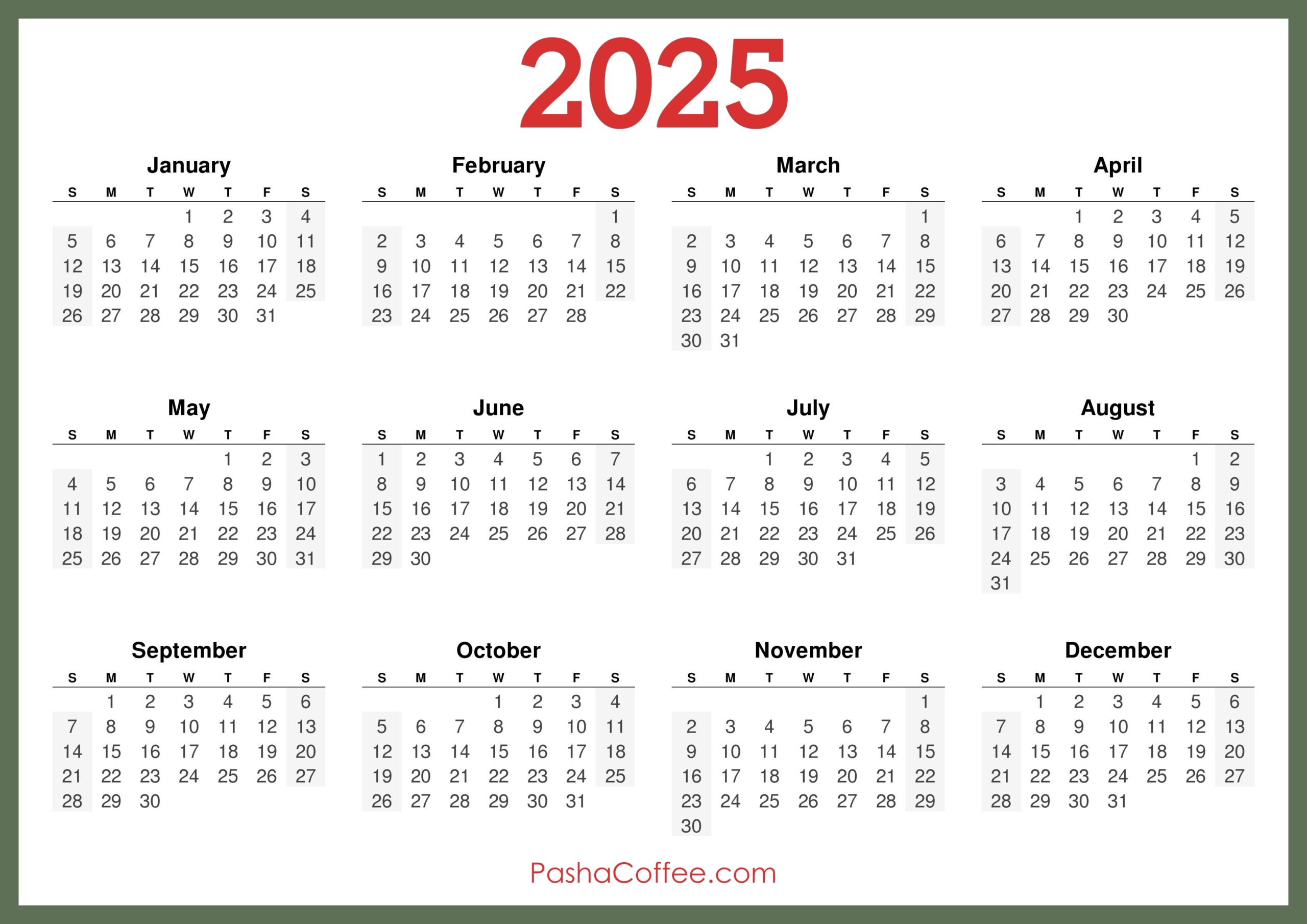Yearly Calendar 2025 Free Download Allison Grundy