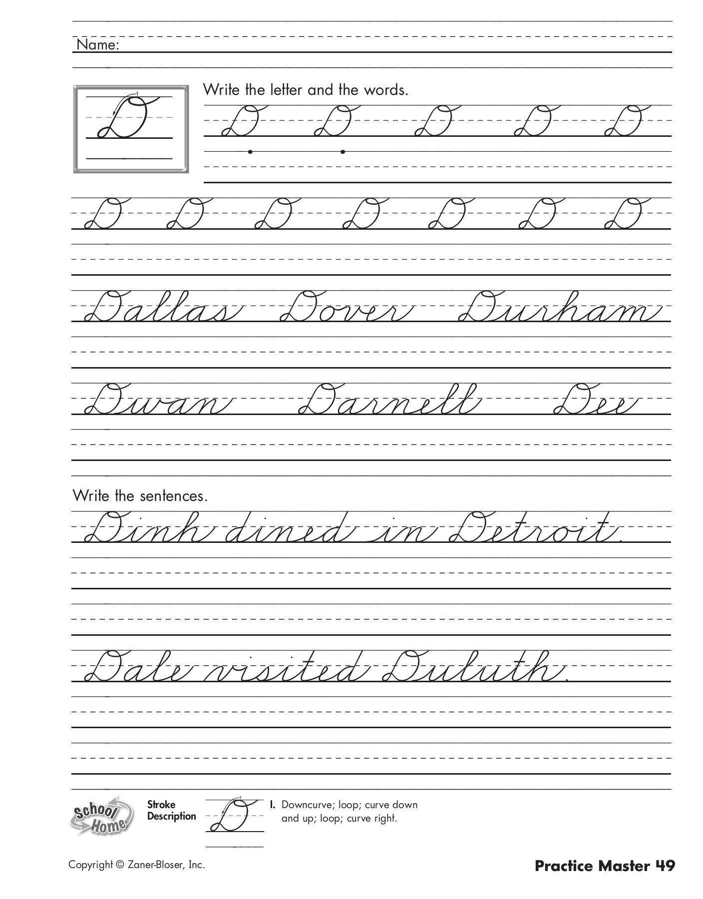 Zaner Bloser Cursive Worksheet Generator